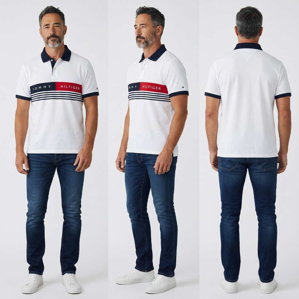 Tommy Hilfiger Men's Lucas Polo Shirt Size XL Tall White Navy Blue Soft Stretch